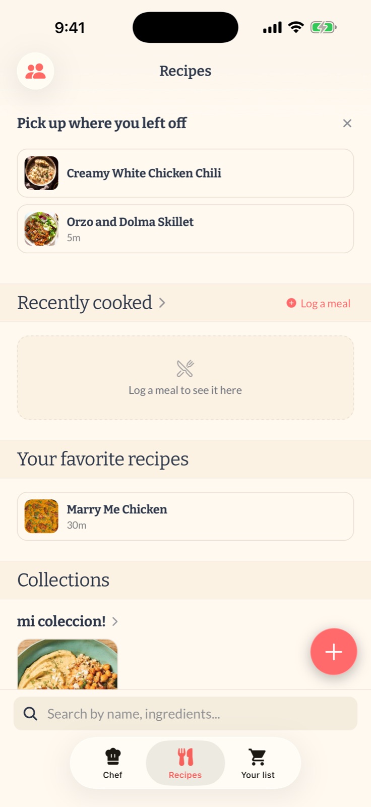 Semana recipe library on iPhone